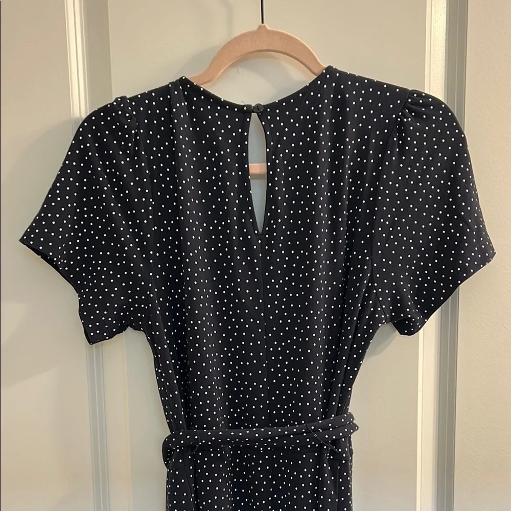J. Jill V-Neck Polka Dot Waist Tie Navy Jumpsuit - Picture 4 of 5